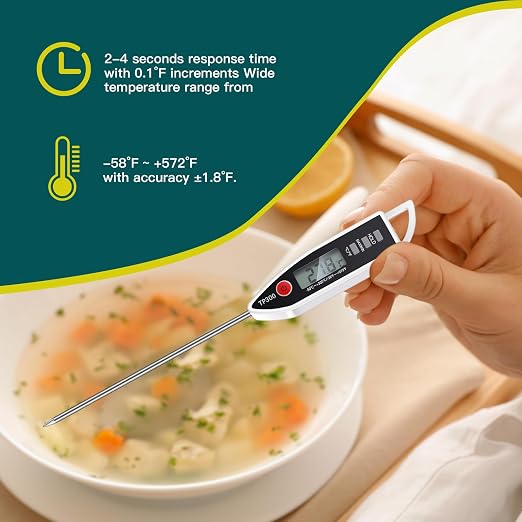 Copkim 6 Set Waterproof Food Thermometer for Water, Liquid, Candle and Cooking Digital Meat Thermometer with Long Probe Instant Read for Kitchen BBQ Grill Candy (White)
