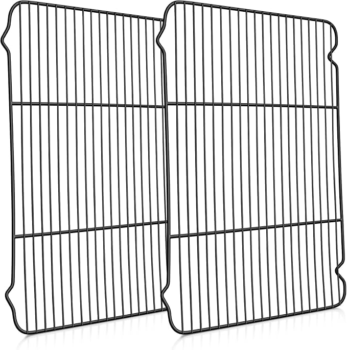 P&P CHEF Cooling Baking Rack Pack of 2, 16.6" x 11.5", Stainless Steel Cooling Racks for Cooking Baking Roasting Grilling Drying, Dense Wires & Smooth Edge, Easy to Clean, Black