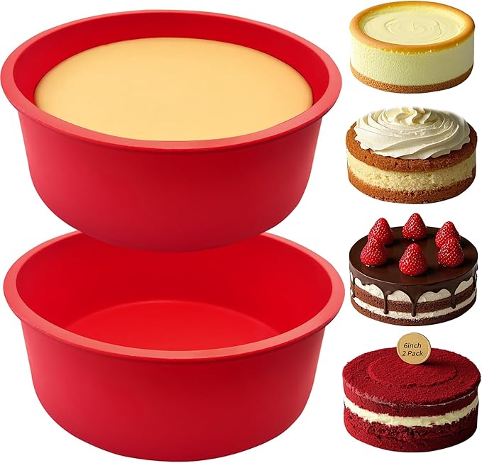 UOUYOO 6 inch cake pan Silicone mini smash cake pans nonstick Round small muffin pan for baking cake, quiche, deep dish pizza, flan(2 pcs)