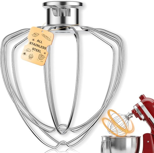6-Wire Whip Attachment Fits KitchenAid Tilt-Head Stand Mixer Replace K45WW, Stainless Steel, Egg Heavy Cream Beater, Cakes Mayonnaise Whisk (All Stainless Steel)