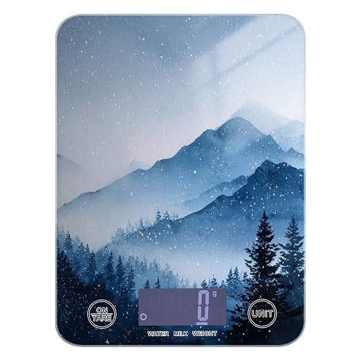 Food Scale Kitchen Scale for Baking Cooking Digital Food Weighing Measuring Scale Small Waterproof Electric Food Scale Watercolor Winter Mountain Blue