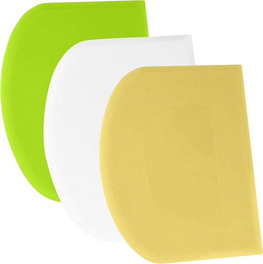 SURDOCA Dough Scraper Bench Scraper - 3P 11.8x7.3" Plastic Flexible Bowl Scraper, Sharp Edge & Angles Cake Scraper. Non-Slip Bakeware Decorating Tools Sculpting & Modeling Tools - White+Yellow+Green