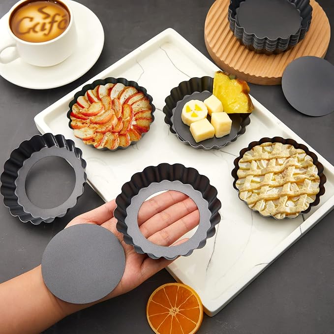 Patelai 24 Pieces Mini Tart Pans 4 Inch with Removable Bottom Round Nonstick Quiche Pan Heavy Duty Fluted Sided Small Tart Tins Mold for DIY Kitchen Baking Pies, Mousse Cakes, Muffins, Fruit, Desserts