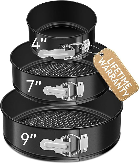 USLAI 4+7+9 Inch Nonstick Springform Pan, Leak-Resistant Cheesecake Pan | Carbon Steel Springform Pan Set, 3 Sizes, Nonstick Leakproof, Removable Bottom, for Cheesecake & Pie Baking