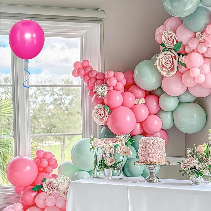 Balloons Arch Kit, 146Pcs Matte Rose Red Tender Pink Macaron Green Yellow Latex Balloon Different Sizes 18 12 10 5 Inch for Birthday Baby Bridal Shower Wedding Party Backdrop Decorations