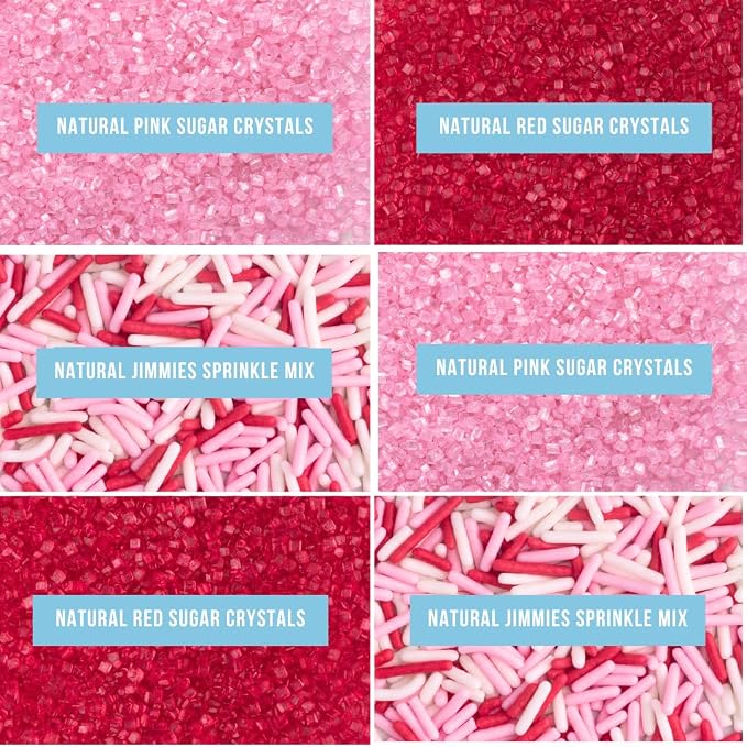 Sweets Indeed Valentines Dye Free Sprinkles | Red & Pink Sanding Sugar with Red White Pink Jimmies Mix | Baking & Decorating | No Artificial Dyes | 6-Cell Jar 2.75 oz