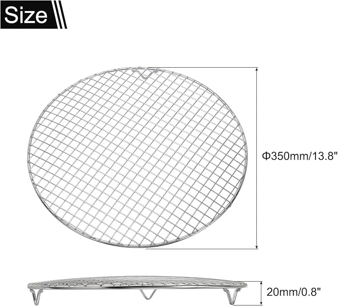 uxcell Round Cooking Rack with Legs, Dia 13.8 Inch 304 Stainless Steel Barbecue Grill for Cooking Baking Barbecue Air Fryer Racks, Silver