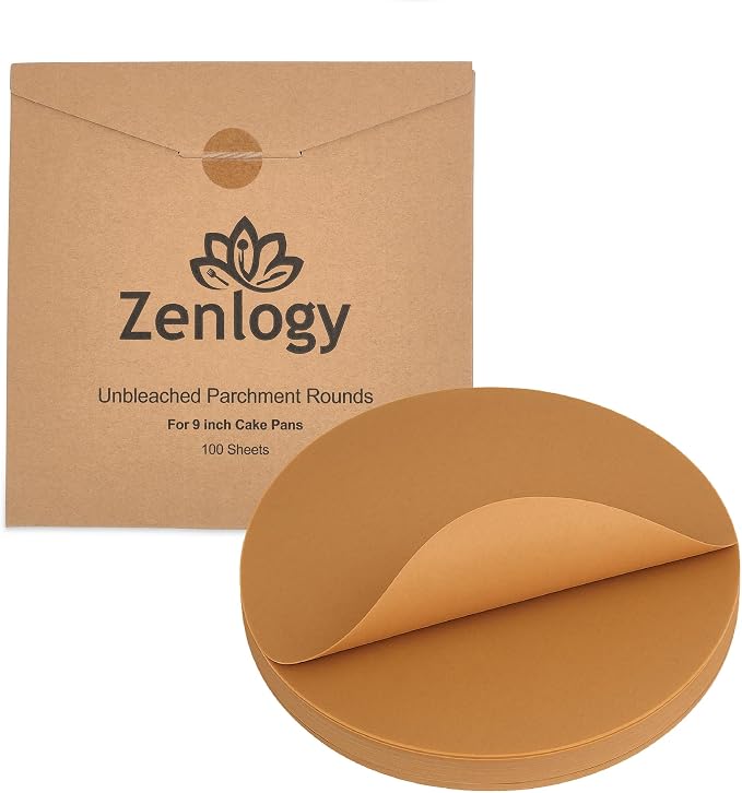 Zenlogy 9 Inch Parchment Paper Rounds (100 Sheets) - Unbleached, Pre-cut, High Heat, Round Liners - Fits 9 inch Round Cake Pans