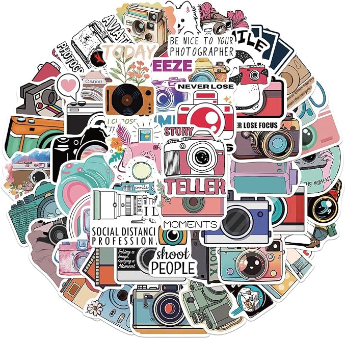 Camera Stickers |50Pcs Photography Cameraman Waterproof Vinyl Decals | Removable Resuable Sun-proof Peel and Stick for Water Bottles Laptop Luggage Cup Computer Mobile Phone Skateboard Decoration