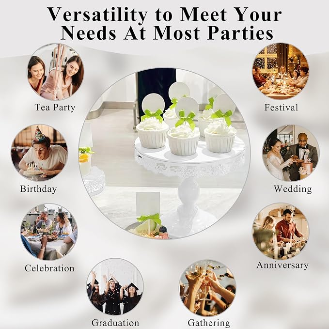 Set of 9 Cake Stands Metal Cupcake Stand Set Multiple Styles Candy Fruit Display Tower Dessert Plate Cake Serving Tray for Birthday Party Wedding Anniversary Baby Shower Engagement (White)