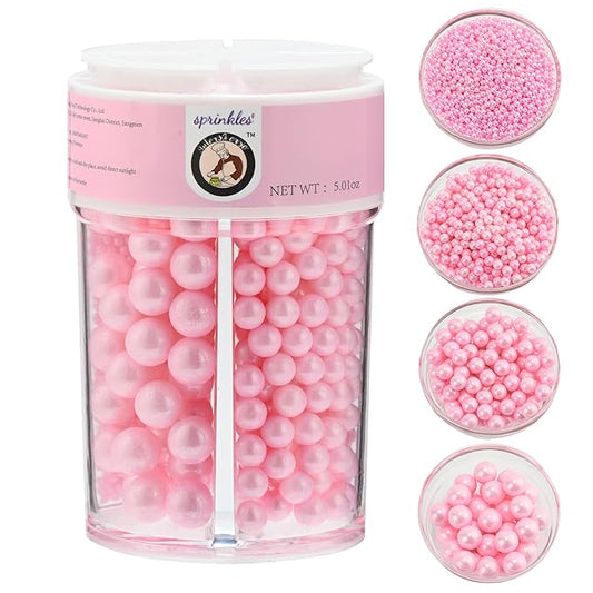 Homankit Edible Pink Pearl Sprinkles for Baking, 4 Sizes Mix Sugar Pearls Cake Decorations for Cupcake Toppers Cookie Decorating Birthday Party Wedding Valentines Christmas Supplies