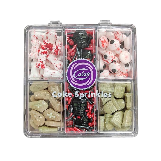 Homankit Halloween Sprinkles for Cake Decorating Edible Eyes Red Black Sprinkles Dog Bones Tombstone Skull Sprinkle Mix Cake Cupcake Toppers Cookie Dessert Decorations 3.2 Ounces