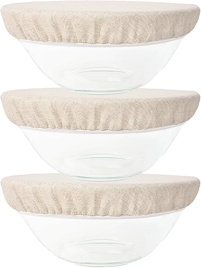 3 Pack 15CM 100% Pure Linen Bowl Covers, Elastic Organic Bowl Cover Lids, 100% Natural Organic Linen,Unbleached,Perfect for Soup Bowls, and Cereal Bowls