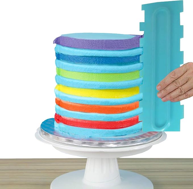 Cake Scraper Polisher Set of 6 Pack Decorating Comb and Icing Smoother Mousse Butter Cream Cake Edge Tools, Plastic Sawtooth 12 Design Textures-Blue