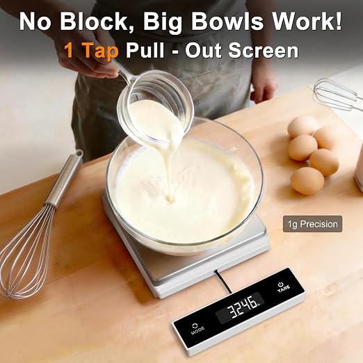 THINKSCALE Digital Kitchen Scale, 11lb/5kg Food Scale with Pull-Out Display, 1g/0.01oz Precision Digital Grams and Ounces for Weight Loss, Baking, Cooking, Keto and Meal Prep, LCD Display