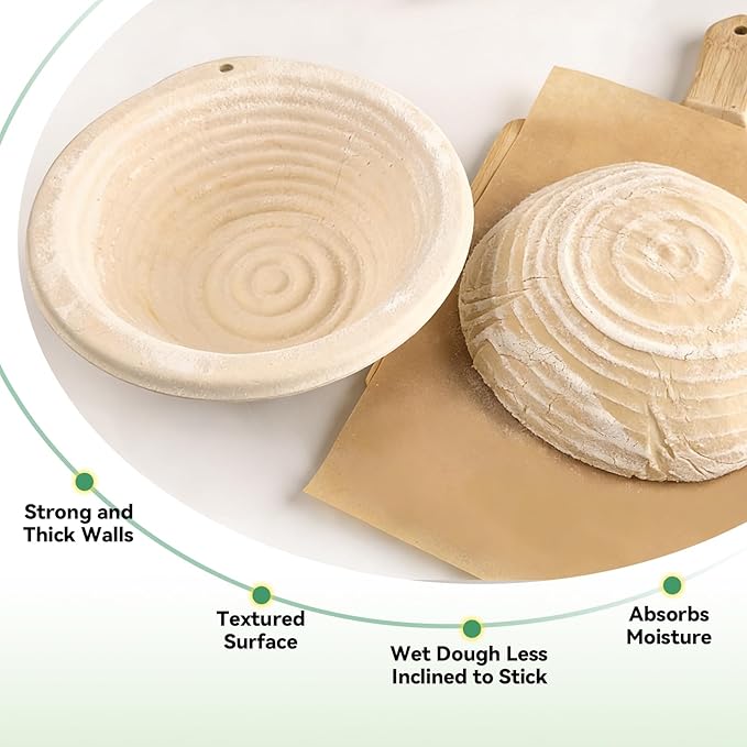 2-Pack Sourdough Bread Proofing Basket Set, 8" Oval & 7.5" Round Pulp Banneton with 2 Linen Liners, for Artisan Bread Baking