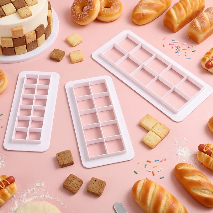 3Pcs Square Cookie Cutter Set, 3 Size Multicutter Square Fondant Cutter Geometric Biscuit Cutters Cake Decorating Safety Easy to Use Baking Tools