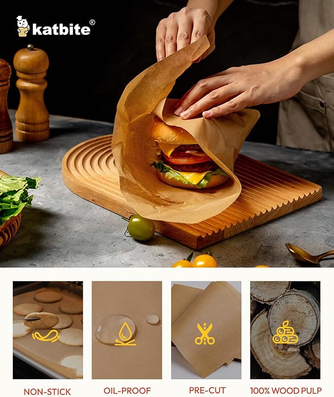 Katbite 400PCS Unbleached Parchment Paper Sheets, 12 x 16 IN Pre-Cut Baking Parchment, Extra Strong, Heavy Duty Non-Stick Baking Paper for Half Sheet Cookie Bread Cake Pans, Grilling Meat Pizza,Oven