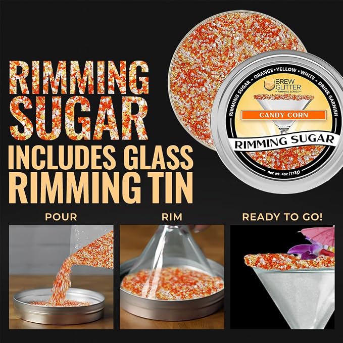 Brew Glitter - Orange, Yellow and White Rimming Sugar (4oz, 1x Bar Tin) Cocktail Garnish for Mixed Drinks & Refreshments