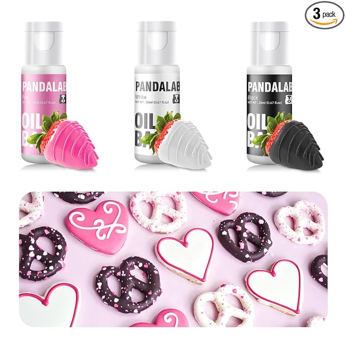Oil Based Food Coloring for Chocolate - Pink Black White Edible Baking Food Dye for Chocolate, Candy Melts, Cakepops, Cakesicles, Fondant, Butter, Meringues, Donuts - 0.67 Fl.Oz Bottles