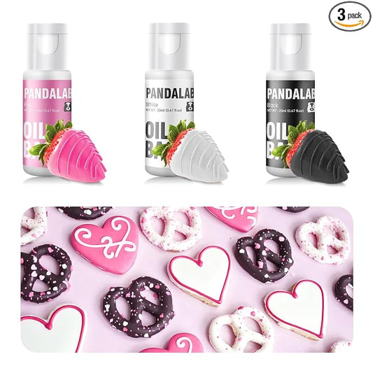 Oil Based Food Coloring for Chocolate - Pink Black White Edible Baking Food Dye for Chocolate, Candy Melts, Cakepops, Cakesicles, Fondant, Butter, Meringues, Donuts - 0.67 Fl.Oz Bottles