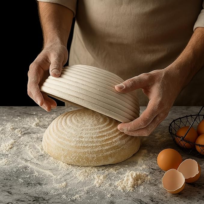 Saint Germain Bakery Premium Round Bread Banneton Basket with Liner - Perfect Brotform Proofing Basket for Making Beautiful Bread (8 inch)