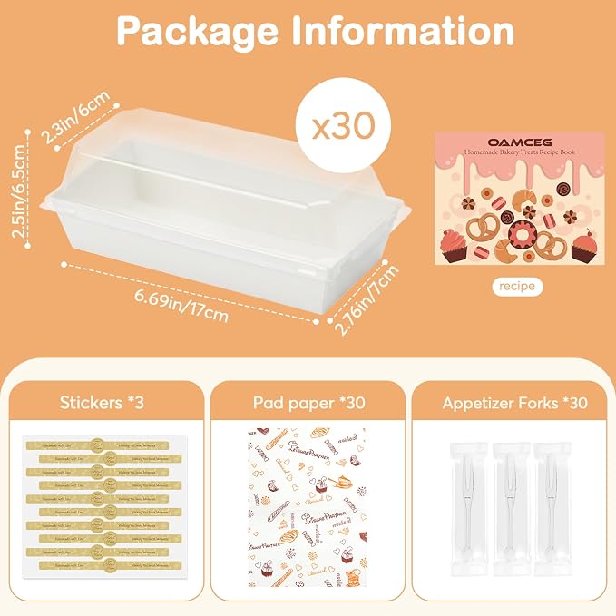 OAMCEG 7.5x3.3 Inch Small Charcuterie Boxes with Clear Lids,30Pcs Mini Bakery Containers,Disposable To Go Food Paper Boxes for Sandwich, Cookie, Pastry, Cake Slice (White)