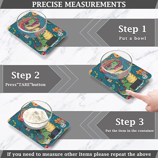 Blue Dinosaur Cactus Food Scale Kitchen Digital Scale Food Ounces and Grams Dieting Baking Cooking Waterproof Glass Panels LCD Display,4 Units Tare Function
