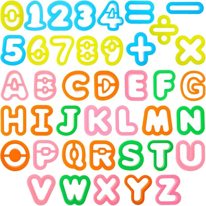 41PCS Alphabet Playdough Tools Number Cookie Cutters Fondant Letter Cutters Mathematical Alphabet Stamper Cutter Candy Molds for Birthday Party Various Learning Letters and Numbers