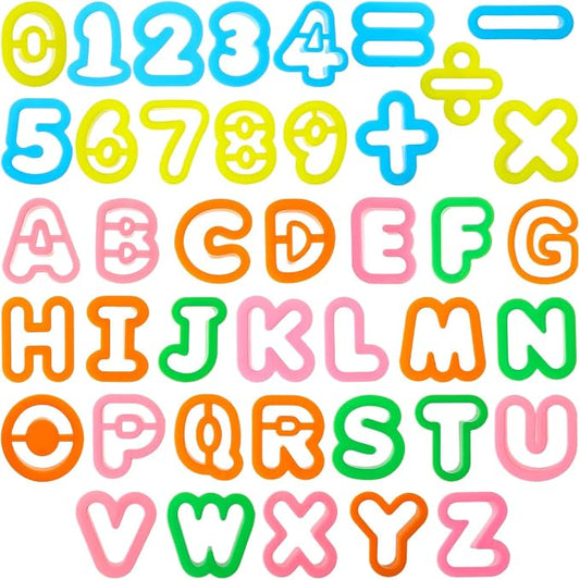 41PCS Alphabet Playdough Tools Number Cookie Cutters Fondant Letter Cutters Mathematical Alphabet Stamper Cutter Candy Molds for Birthday Party Various Learning Letters and Numbers