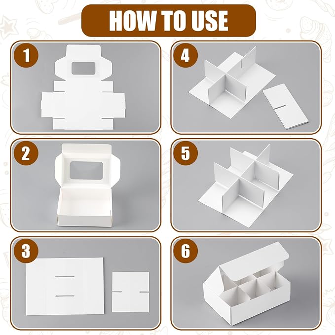 50 Pcs Kraft Treat Boxes with Window and Dividers, Empty Candy Truffle Baking Boxes, Square Cupcake Cookies Containers for Wedding Gift Giving (5 x 3.54 x 1.57 Inches,White)