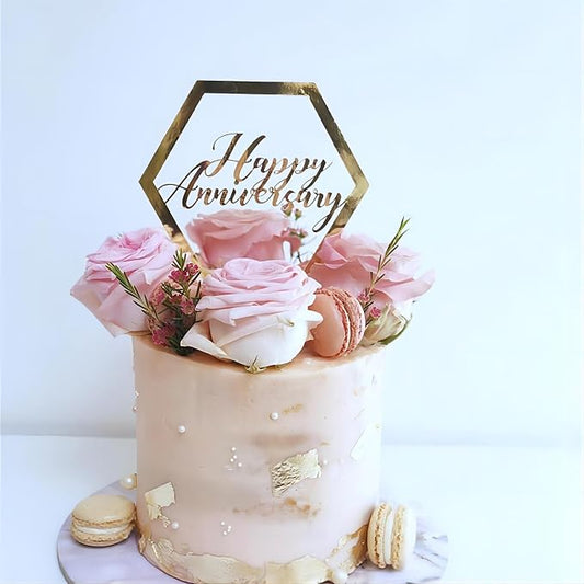 Happy Anniversary Cake Topper,Gold Acrylic Happy Anniversary Cake Toppers for Happy Anniversarys Party Wedding Anniversarys Supplies Party Cake Decor