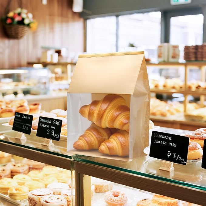 50PCS Bread Bags for Homemade Bread 13.7×9.8×4.9inch Paper Breads Bag with Clear Window Tin Tie Tab Lock Large Kraft Sourdough Breads Bag Paper Bakery Bags for Cookies