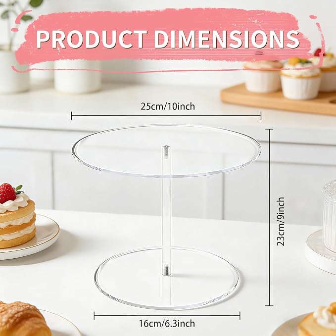 Acrylic Cake Stand, 10 Inch Clear Mini Round Cake Stands for Dessert Table, Cupcake Pastry Display Riser for Birthday Party Wedding Event, Candy Pizza Dessert Holder