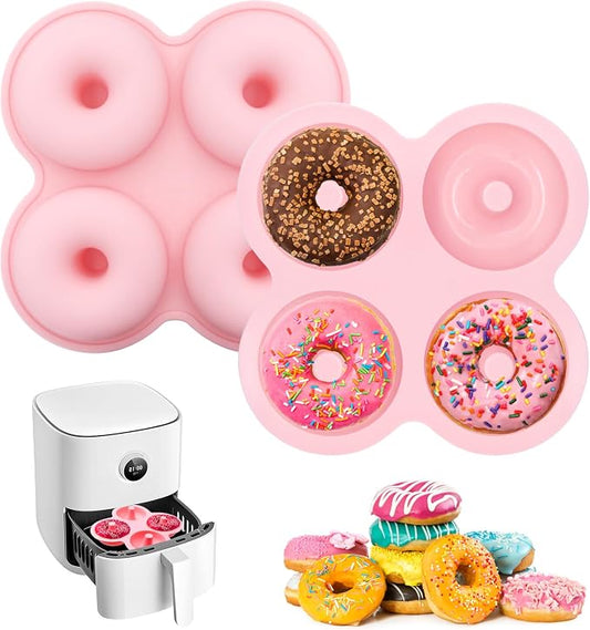 2 Pcs Air Fryer Donut Mold,Donut Pan,Reusable Donut Molds, Silicone doughnut mold, Cavity Non-Stick Bagel Pan,Air Fryer Accessories, Donut Pan for Baking