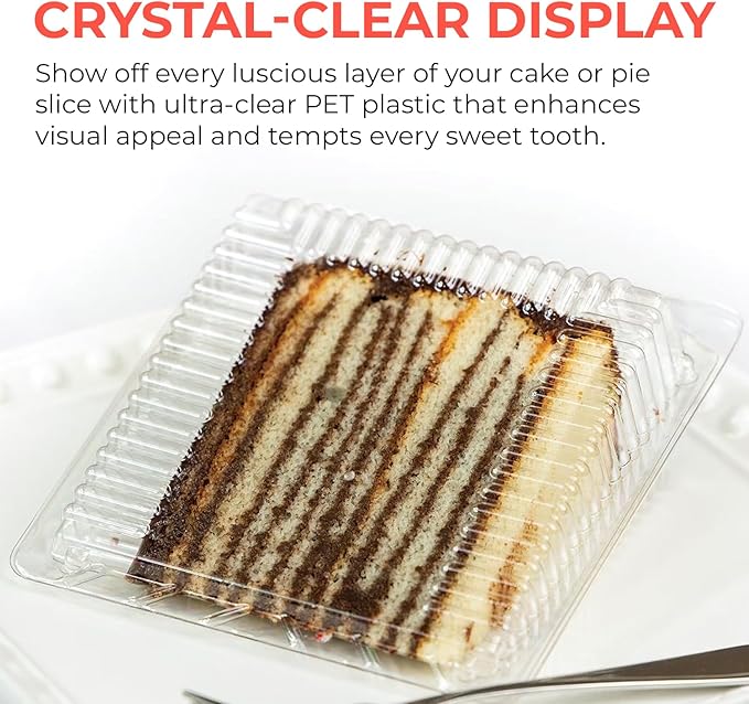 Sideways Cake Slice Containers with Hinged Lids – 30 Pack, Clear Disposable Plastic Dessert Slice Boxes, Leak-Resistant & Stackable – Ideal for Cake, Cheesecake, Pie, Bakery & Party Use