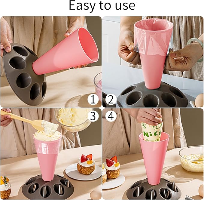 Piping Bag Holder Stand for Filling, Pastry Bag Stand with 8 Slots Nozzles, Plastic Pastry Bag Stand for Cake Decorating, Baking Accessories (Hot Pink)