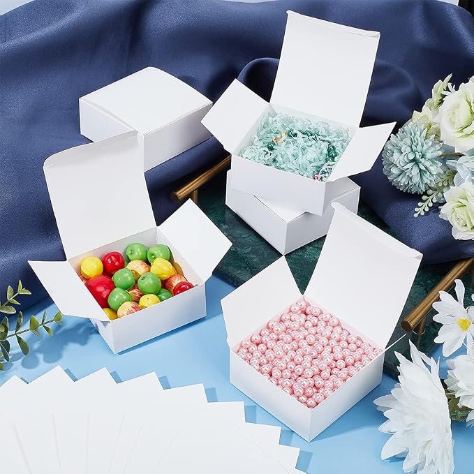 PH PandaHall 30pcs White Gift Box Wedding Paper Box 3.5x3.5x1.5 Inch Small Kraft Packing Cardboard Boxes Favor Treat Boxes Foldable Gift Jewelry Storage Case for Candy Soap Tea Light Birthday