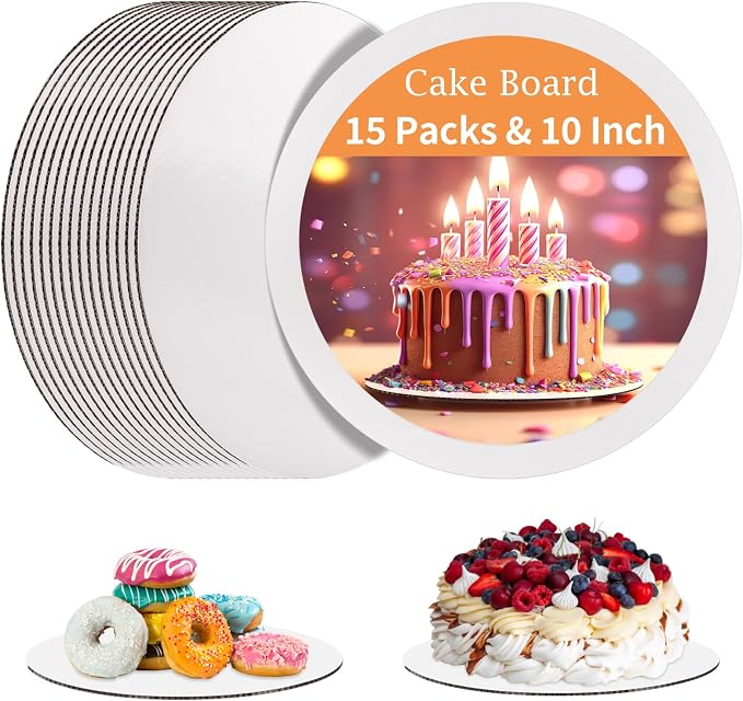 WINKIO 15PCS Cake Boards 10 inch round， White Cake Board Rounds，White Cake Circles Rounds Base Food-Grade Cardboard Cake Plate for displaying cakes