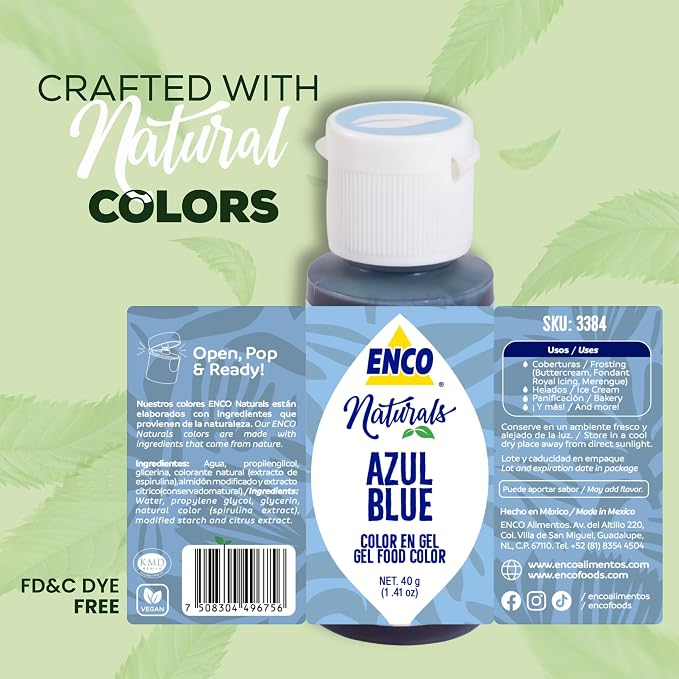 ENCO Natural Food Coloring Gel Blue (1.41 oz) – No Artificial Dyes, Vibrant Colors for Icing, Buttercream & Fondant– Kosher & Vegan Colors – Baking & Cake Decorating