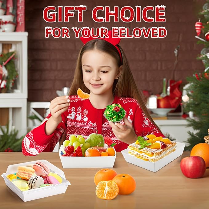 Charcuterie Boxes with Clear Lids, 5.32 x 4.92 x 2.36 Inch Dessert Boxes, Square Disposable Paper Bakery Boxes to Go Food Containers for Desserts, Sandwich, Cookie, Sushi