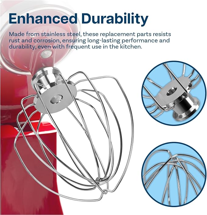 Mixer Attachments for KitchenAid 4.5–5 Quart Tilt-Head Stand Mixers – Compatible with Artisan & Classic – Beaters, Whisks, Dough Hooks & Attachment Sets by MMOBIEL (3-in-1, Stainless Steel)