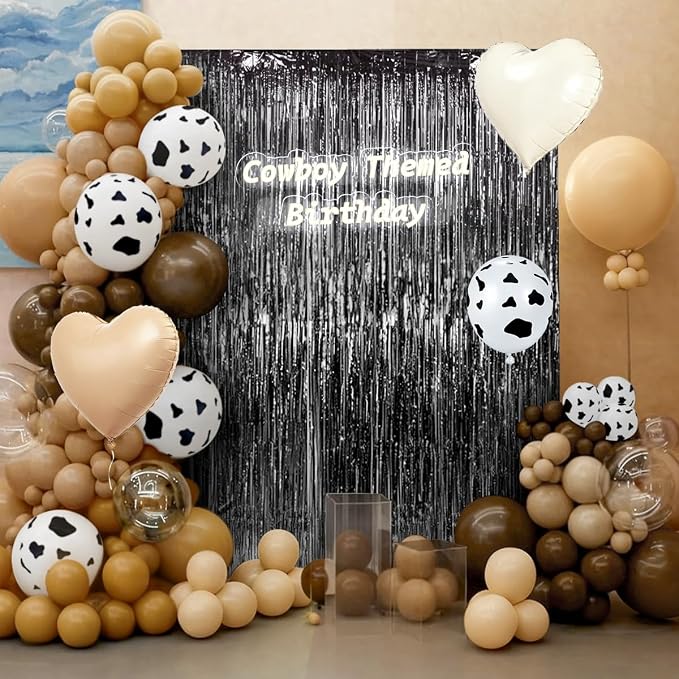 Western Cowboy Balloon Garland Arch Kit with Black Fringe Curtain for Boy First Rodeo Rustic Farmhouse Wedding Birthday Neutral Tone Baby Shower Farm Fiesta Party Decorations