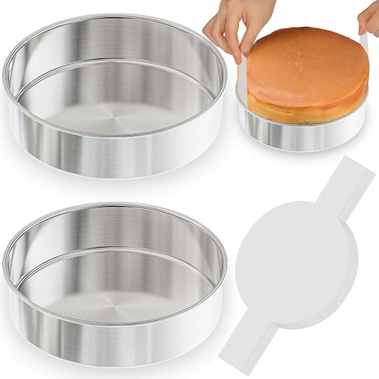 8 Inch Cake Pan Set of 2, Nonstick Stainless Steel Round Layer Cake Baking Pans with 100PCS Parchment Papers, Circle Cake Pan Tins for Birthday Christmas, Healthy & Dishwasher Safe & Easy Clean