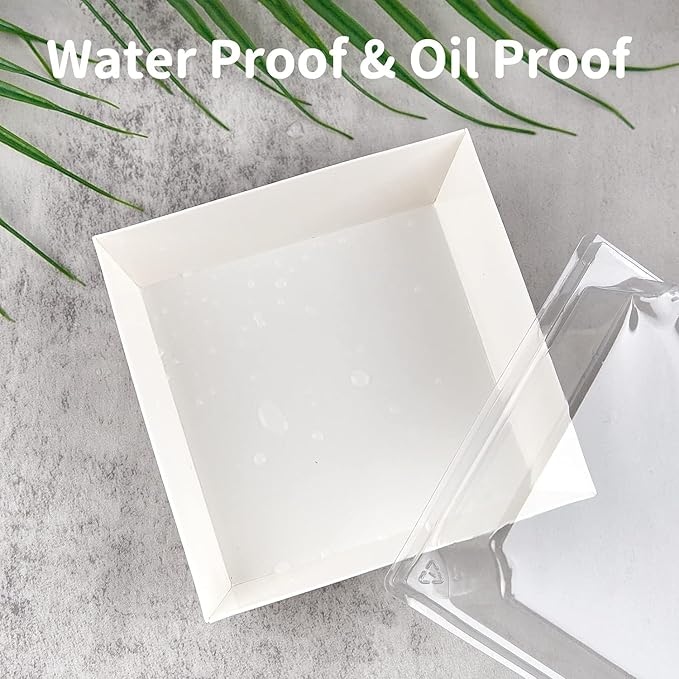 Kucoele Charcuterie Boxes with Clear Lids, 4 Inches, 100 Pack, White | Disposable, Oil-Proof, Paper, Food Containers, For Sandwich, Cookie, Dessert, Cupcake, Chocolate Covered Strawberry
