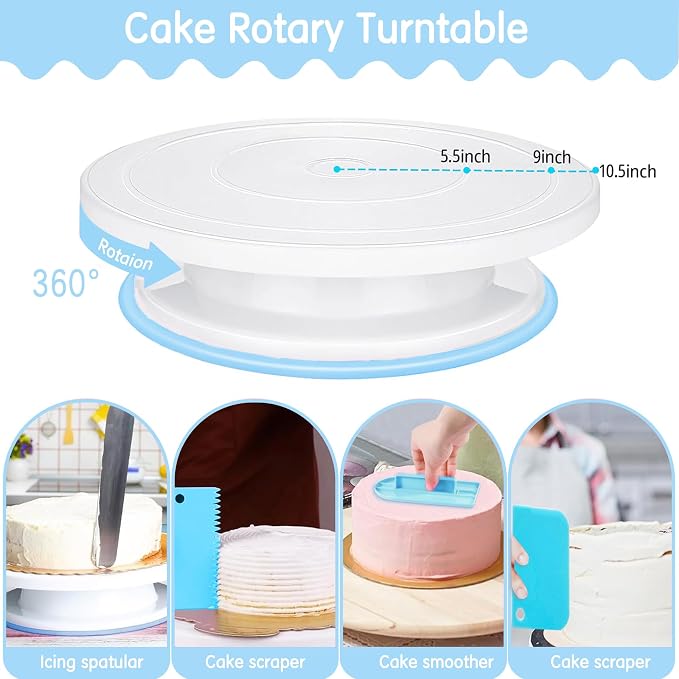 Cake Decorating Supplies180 Set,Steel Piping Frosting Tips For Beginners With Cake Turntable Icing SpatulaCake Spatula,baking tools and accessories for cakes Cake Spinner for decorating