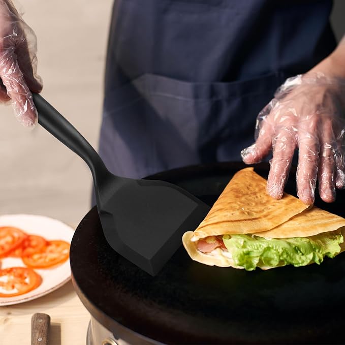 Shappy 2 Pcs Wide Spatula Tamagoyaki Omelette Silicone Shovel Turner Nonstick Fried Fish Spatula Wide Flexible Turner for Nonstick Cookware Egg Cookie Pancake(Black)