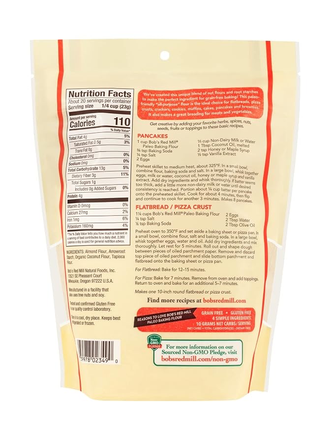 Bob's Red Mill Paleo Baking Flour, 16oz (Pack of 4) - Gluten Free, Non GMO, Vegan, Paleo Friendly, Kosher