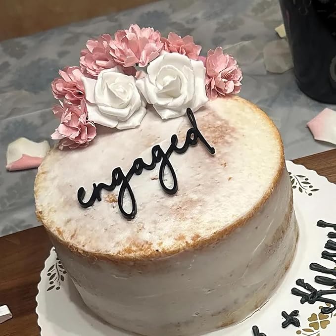 Black Acrylic Engaged Cake Topper,Engagement Theme Cake Topper, Wedding Anniversary Bridal Shower Bachelorette Party Cake Decorations,Dessert Decor, DIY Cake Decoration