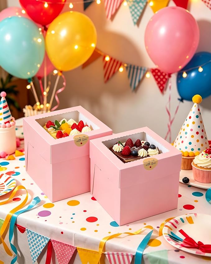 COTOPHER 30Pcs 8x8x8 Inches Cake Boxes, Square Bakery Boxes with Window, Cajas Pasteles for Valentine's Day, Mother's Day,Wedding, Birthday, Party Cake Decorating Supplies for Gift Giving
